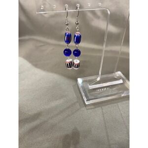 Handmade Women's Blue Multicolored‎ Beaded Long Earrings